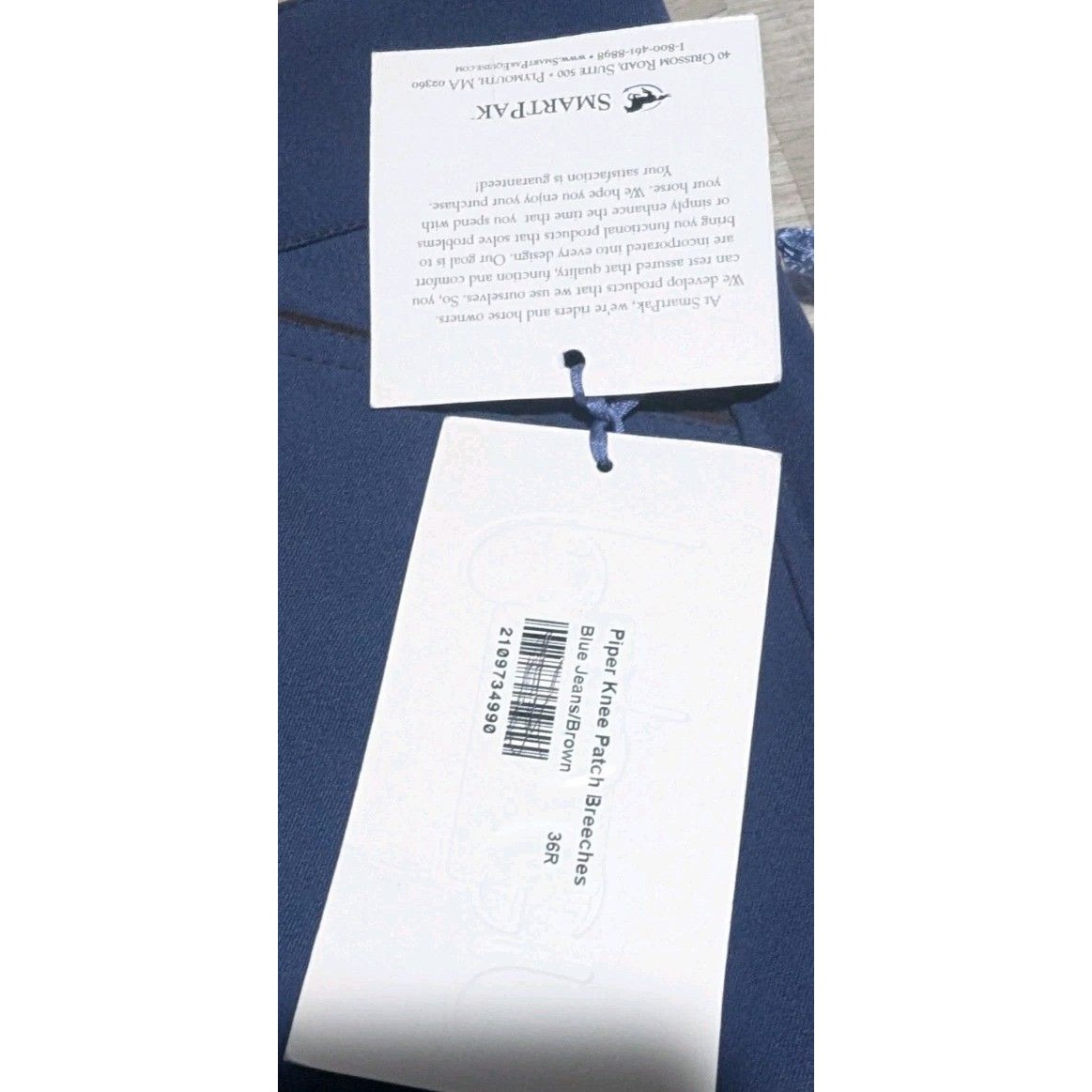 Piper By Smartpak 36r Knee Patch Breeches Riding Pants Blue Nwt Equestrian — image 4 of 8